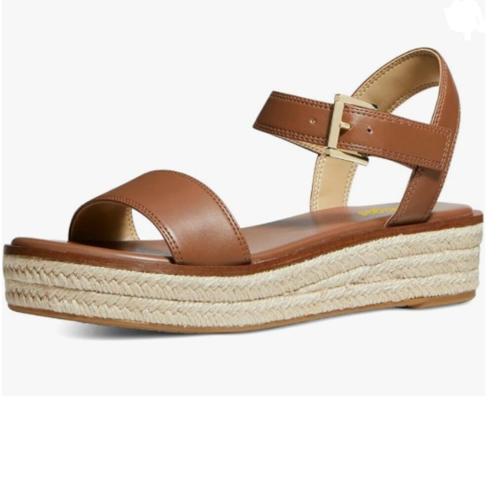 Brown Ankle Strap Sandals Platform Chunky Heels Open Round Toe Buckle Shoes